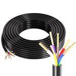 SUZCO 100FT Heavy Duty 14/12/10AWG 7 Way Round Conductor Blade Trailer Wiring Harness,Color-Coded Cable Traditional SAE Insulated Wire Fashion Black Sheath for Trailers RV Hitch Campers and Tow