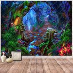 Aidatain Enchanted Forest Tapestry Mystery Wonderland Magical Tree Plant Landscape Wall Hanging Tapestry Flannel Large Size 100"90" Tapestries for Bedroom Living Room GTWHAT1006