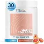 NOVA PHARMA Marine Collagen Powder with Hyaluronic Acid - Hydrolyzed Collagen Peptides Protein Powder Supplement for Anti-Aging, Skin Health, Nail & Hair Growth, 30 Servings (Grapefruit)