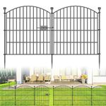 10 Panels No Dig Decorative Garden Fence with Gate - 61 cm (H) x 6.1 m (L) Dog Rabbits and Pets Fence Outdoor for Yard, Animal Barrier Tall Rustproof Metal Wire Fencing Border for Garden and Patio