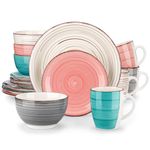 vancasso Bella Dinner Set for 4, Stoneware Plate Bowl Set Handpainted Tableware, 16 Piece Colorful Dinner Service with Dinner Plate/Dessert Plate/Cereal Bowl/Mug, Rustic Chic Style