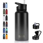 HASLE OUTFITTERS 32oz Stainless Steel Water Bottle, Vacuum Insulated Double Walled Leak Proof Sports Water Bottle with 2 Lids (Straw and Spout Lid) Thermo Mug Keep Cold and Hot(Black Gray Gradient,1)