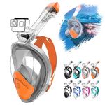 NARUTOO 180°Full Face Snorkel Mask, Double Floating Ball Design Anti-Leak Free Breathing, Full Dry Anti Fog Breathing System Snorkeling Mask, for Snorkeling Set to Adults Youths (L/XL, Orange Grey)