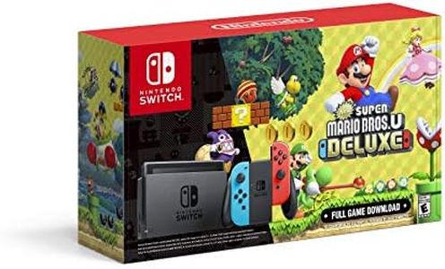 Nintendo Switch with Neon Blue and Neon Red Joy-Con + New Super Mario Bros. U Deluxe (Full Game Download) - Switch Console