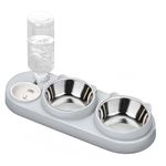 Marchul 3 in 1 Cat Bowl, Cat Food Bowl Set with Water Dispenser and 2 Stainless Steel Water Bowls, 15° Tilted Pet Raised Cat Bowls for Indoor Cats, Small or Medium Sized Dogs, Grey