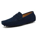 Go Tour Men's Penny Loafers Moccasin Driving Shoes Slip On Flats Boat Shoes Dark Blue 43