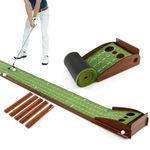 COSTWAY Premium Putting Green, 9FT/10FT Professional Golf Practice Turf with Auto Ball Return Track and 3 Golf Balls, Indoor Outdoor Portable Golf Accessories Putting Mat (307 x 37cm, 3 Holes)