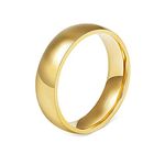 Gold Band Ring for Men, Polished Plain Band 6MM Promise Rings with Initial Stainless Steel Wedding Rings Personalized Size 9