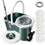 MASTERTOP Spin Mop and Bucket with Wringer Set, Mop Bucket Cleaning System with Foot Pedal, 360°Rotation, 5 Microfiber Mop Pads, 1 Brush Head, Hardwood Floor