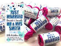 Personalised Mini Love Hearts Wedding Favours Just Married for Guests Gift Thank You Table Favours. Each roll Contains 7 Individual Sweets Suitable for Vegetarians (100)