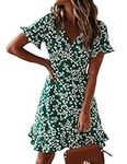 TOPLAZA Beach Wrap Dress Women Chiffon V Neck Flower Print Short Sleeves