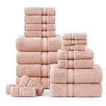 Luxury Bath Towels Set - 100% Cotton Bathroom Towels, Zero Twist, Quick Dry Shower Towels, Extra Aborbent Bath Towel, Super Soft, 6 Bath Towels, 6 Hand Towels, 6 Wash Cloths - Pearl Blush (18 Pack)