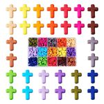 FASHEWELRY 225Pcs Acrylic Cross Beads for Bracelets Assorted Color Crosses Pony Beads Chunky Rosary Spacer Beads Bulk for Necklaces Key Chains Jewelry Making