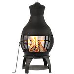 BALI OUTDOORS Fireplace Wooden Fire Pit, Chimenea, Black