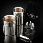 The Wine Savant 2 Metal Ice Cups & Bullet Chillers Whiskey Stones Bullets Stainless Steel with Revolver Case, 1.75in Bullet Chillers Set of 6, Whiskey Gift Sets, Military Gifts, Veteran Gifts