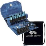 Lykke Knitting Needles Circular Interchangeable Set Indigo 3.5 inches Long (9cm) Indigo Denim Faux Leather Bundle with 1 Black Project Bag