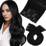 Moresoo Clip in Hair Extensions Human Hair Black Women Double Weft Clip in Human Hair Extensions Jet Black Human Hair Extensions Clip in Human Hair Black Full Head 16Inch 7 Pieces 120G