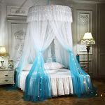 Mengersi Pirncess Bed Canopy for Girls & Adults with Lights,Round Dome Ombre Canopy Bed Curtains Mosquito Net Play Tent for Kids Teen Adult King Queen Full Double Bed (Round Canopy + Led Lights)