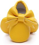 Bebila Double Bow Fringe Baby Moccasins - Soft Sole Baby Shoes Girls Toddler Crib Flats (5.5 M US Toddler, Yellow)