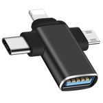 Aolcev Lightning to USB C Adapter 3 in 1 Lightning/USB C/Micro USB to USB 3.0 OTG Adapter Converter USB C to Lightning Adapter USB C to USB Adapter for Phone,MacBook Pro,iPad Pro Camera Keyboard Mouse