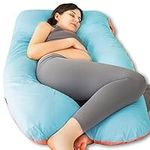 QUEEN ROSE 55in Pregnancy Pillow, U-Shaped Full Body Pillow for Back Support with Satin Cover for Anyone,Blue and Pink