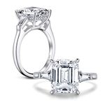 AINUOSHI 4 Carat Emerald Cut Ring Baguette 3 Stones Cubic Zirconia CZ Engagement Sterling Silver Band Jewelry(5.5)