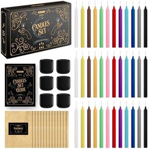 Wyspell - 36 Colored Taper Candles for Witchcraft | 5" Height & 1/2" Diameter | Candle Sticks for Witch Decor | 6 Spell Holders | Shabbat | Chime | Wiccan