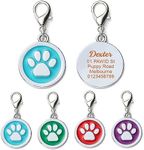 Custom Pet Tag with Paw Print Front and Back Laser Engraving - Free Lobster Clip Included (Purple)