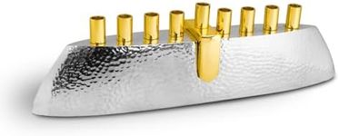 Godinger Menorah for Hanukkah, Judaica Decor, Boat Menorah Hammered Stainless Steel