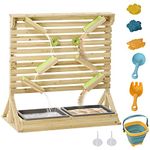 Outsunny 18 Pcs Kids Running Water and Sand Playset Outdoor with Sinks, Wooden Sensory Toys with Colorful Accessories, Gift for Boys and Girls, Aged 3-7 Years Old