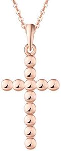 FANCIME Rose Gold Plated 925 Sterling Silver High Polished Bead Cross Pendant Necklace for Women, 18"