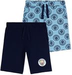MANCHESTER CITY F.C. Boys Shorts, 2-Pack Cotton Shorts, Man City Gifts for Boys (11-12 Years, Light Blue/Navy)