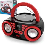 PyleUsa Portable CD Player Bluetooth Boombox Speaker - AM/FM Stereo Radio & Audio Sound, Supports CD-R-RW/MP3/WMA, USB, AUX, Headphone, LED Display, AC/Battery Powered, Red Black - PHCD22