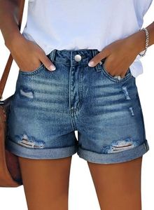 Angerella Womens Denim Shorts Vintage Folded Hem Navy Blue Jean Shorts Cutoff Hem Mid Rise Denim Short Jeans S