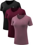 NELEUS Women's 3 Pack Compression Workout Athletic Shirt, 8016# Black/Burgundy/Rosy Brown,3 Pack, Small