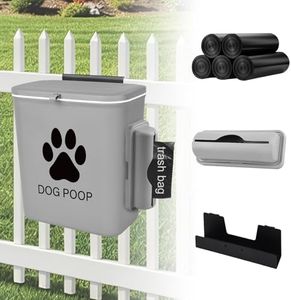 Dog Poop Trash Can Outside Hanging, 2 Gallon Wall Mount Dog Poop Trash Can with Trash Bag Dispenser, Small Pet Waste Bin with Lid, Hanging Pet Waste Disposal Container for Fence, Garbage, Outdoors