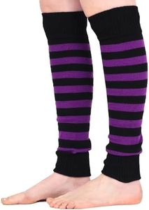 Mysocks Leg Warmers Extra Soft Stylish Fancy Winter 80s Party Dance Striped Long Legwarmers for Women Girls Ladies Striped Purple Black