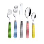 Exzact Cutlery Set 20pcs Stainless Steel - Gingham Coloured Handles - Dishwasher Safe - Serve for 4