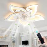 YUNZI 69CM Flower Chrome Ceiling Fan with Light and Remote Control Mute Ceiling Light with Fan Reversible DC Motor 6 Wind Speed for Bedroom Living Room LED Dimmable Chandelier Fan-Silver