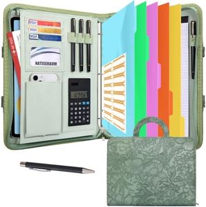 NATISERAUM Portfolio Organizer - 3 Ring Binder with Zipper, Vegan Leather Business Padfolio Folder with Notepad Includes 5 Dividers with 10 Pockets for Documents Files for Men Women