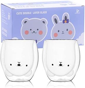 Cute Bear Mugs Set of 2 Cute Cups Bear Tea Coffee Cup 8.5oz Milk Cup Double Wall Insulated Glass for Personal Birthday Christmas Valentine's Day Gifts Mothers Day Gifts (2 Pack, White Bear)