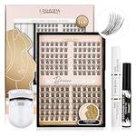 LASHVIEW DIY Lash Extension Kit, 144 Pcs Lash Clusters with Bond and Seal, Mascara Brush Remover, Applicator and Curler (Style-Volume-D)