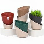 Eha Earth Friendly EcoBloom Self Watering Pots for Plants | 7 Inch, Pack of 4 |Bamboo Based and UV Protected Planters | Pots for Indoor Plants | for Home Decor, Outdoor, Balcony & Garden | Multi-Dark