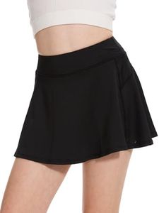 DEVOROPA Girls Tennis Skirts Stretch Adjustable Waist Youth Golf Athletic Pleated Skorts Lining Kids Cheer Shorts Pocket Black M