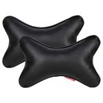 AUTOFIT Black Leather Neck Rest Pillow for car (Set of 2 Pieces) Universal for All Cars