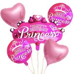 Propsicle 32" Pink Princess Theme Decoration Birthday Balloon Bouquet Kid Happy Birthday Party Crown Helium Foil Balloon Kids First Birthday Decoration - Pack of 5