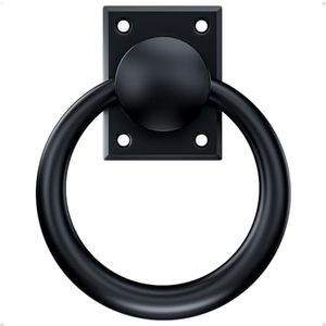 trust4care 3-3/4" Matte Black Rotatable Sliding Barn Door Ring Handle Gate Handles, Horseshoe Bifold Garage Door Handles Shed Cross Ring Hitch, Rustic Flush Forged Front Door Knocker