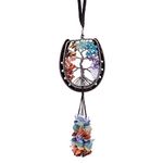 Nupuyai 7 Chakra Horseshoe Tree of Life Hanging Ornament, Reiki Healing Stones Feng Shui Crystals Home Window Wall Art Good Luck Wedding Decor