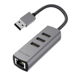 WALNEW USB 3.0 Ethernet Adapter, 4-in-1 USB Hub with 3 USB-A Data Ports and 1 Gigabit RJ45 Network for Laptop,PC,MacBook Pro/Air 2015,Surface,Dell XPS,Chromebook,Thinkpad (Gray&3*USB 3.0)