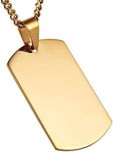 HZMAN Mens High Polishing Stainless Steel Dog Tag Pendant Necklace 22+2 Inch Link Chain (Gold)